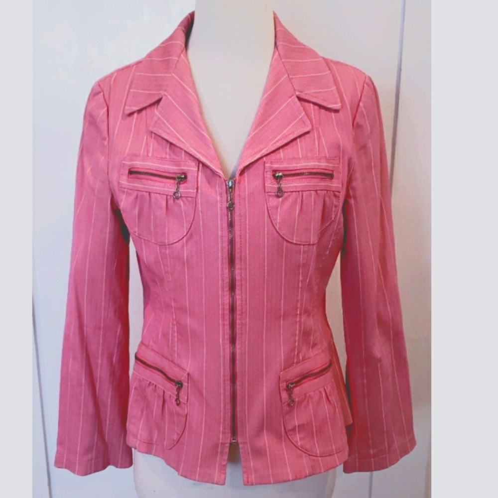 Nanette Lepore Zip Up Pin Strip Blazer